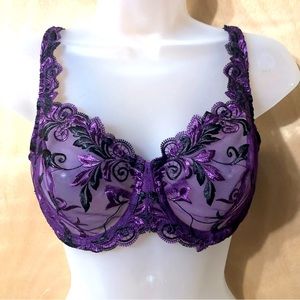 34D Soma Purple black lace unlined underwire bra